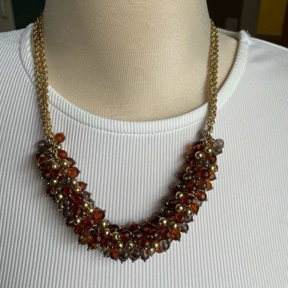 Banana Republic Gold and Brown Cluster Necklace and Bracelet